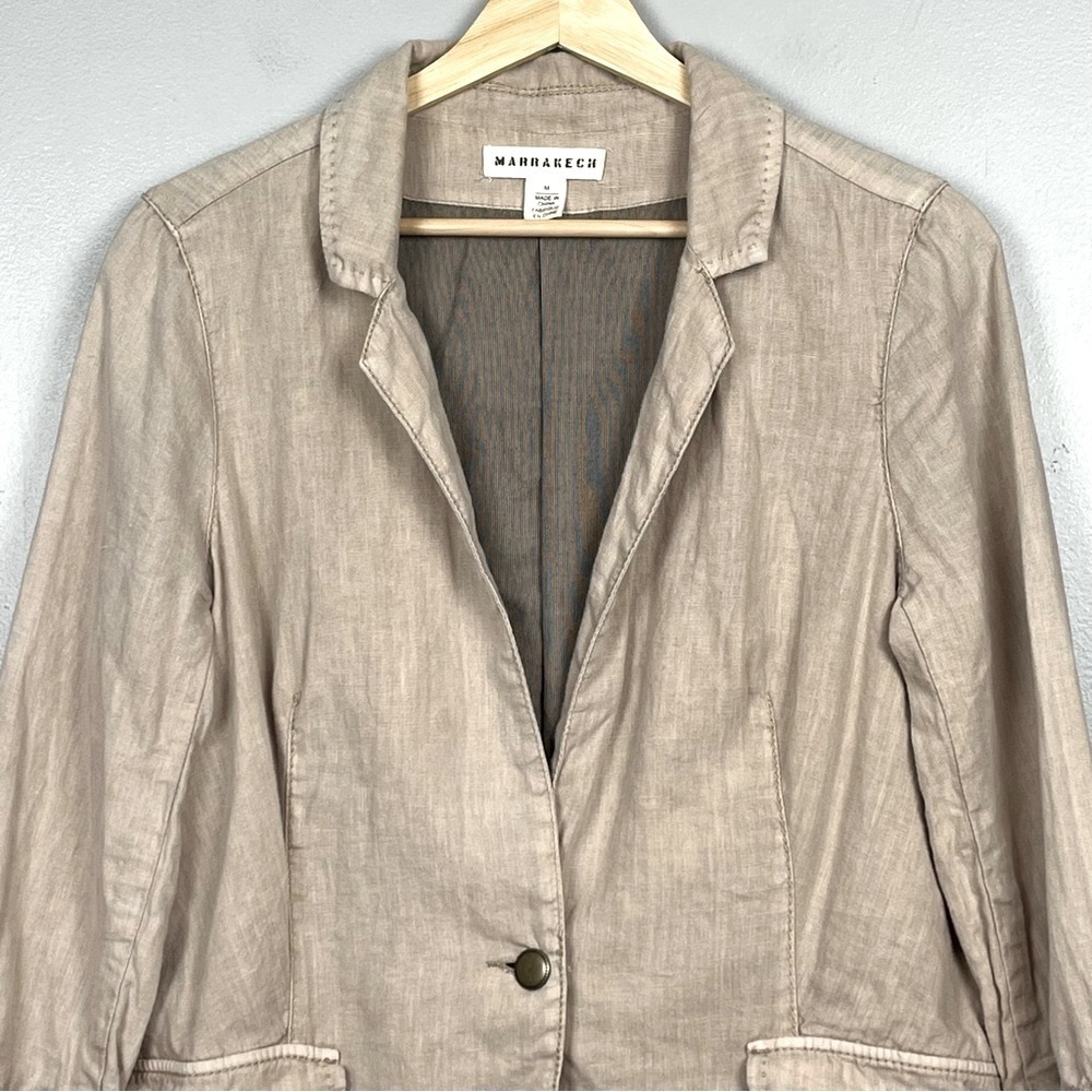 Marrakech Anthropologie 100% linen single button 3/4 sleeve blazer, medium. - Picture 4 of 11